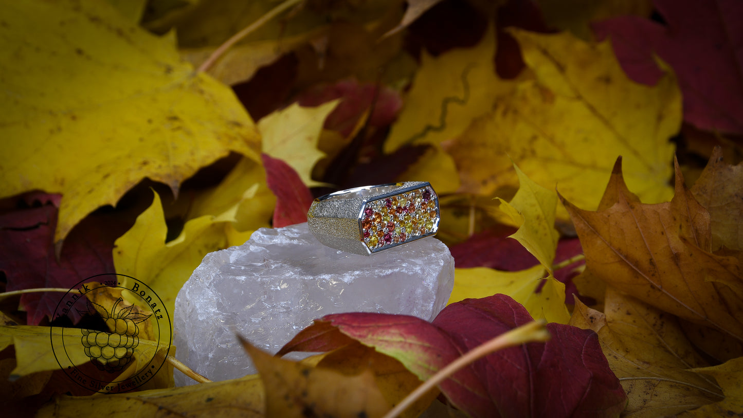 Silber Ring "Herbst" 935 mit Saphiren