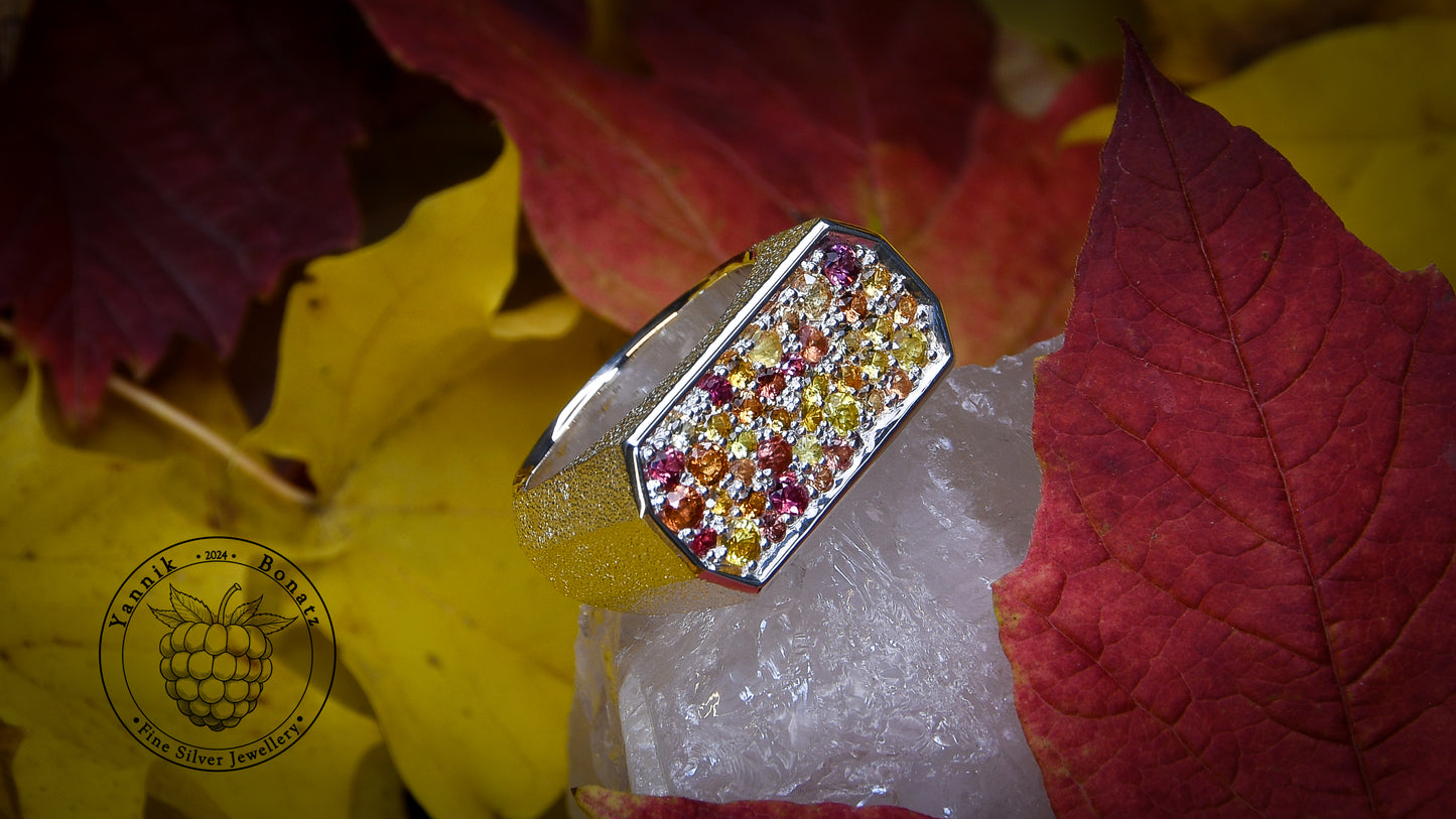 Silber Ring "Herbst" 935 mit Saphiren